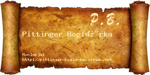 Pittinger Boglárka névjegykártya